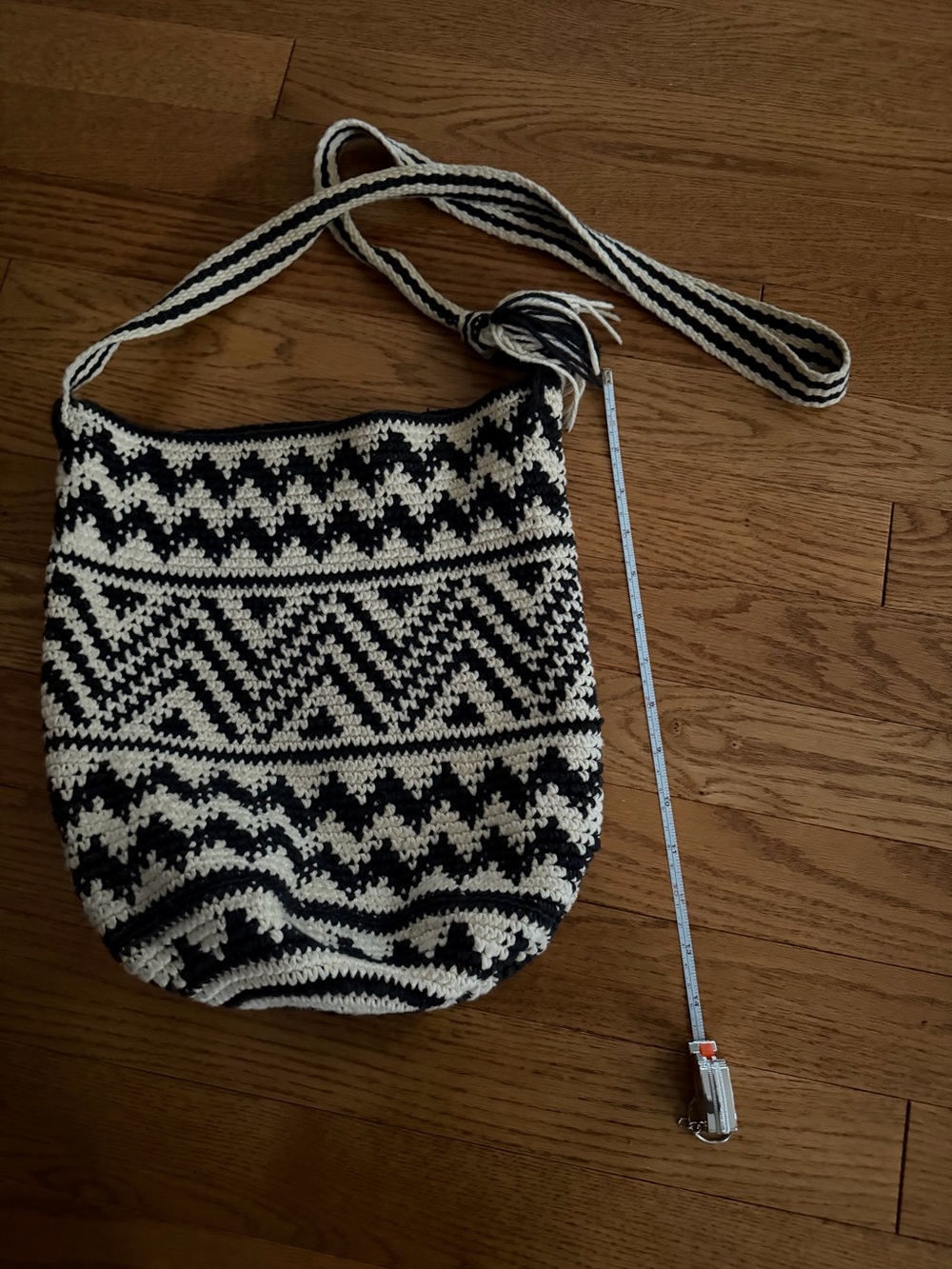 Boho Indy Handwoven Black and Cream Crossbody Tote Bag